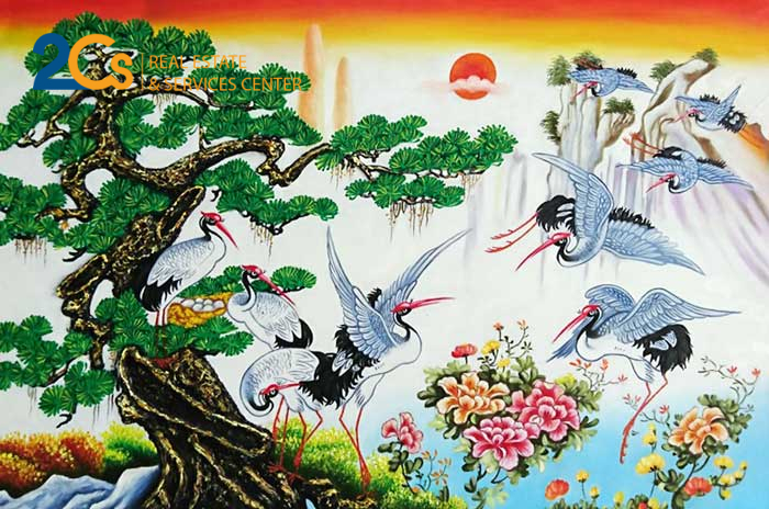 Cách treo và ý nghĩa 9 loại tranh phong thủy thường gặp 10 Sự kết hợp của tùng và hạc vừa mang ý nghĩa trường tồn, vừa mang ý nghĩa khí tiết thanh cao, gắn bó vĩnh cửu.
