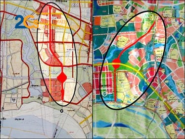 Bản đồ quy hoạch hướng đi cầu Nhật Tân thay đổi khiến nhiều người ôm đất tại khu vực này "vỡ mộng" (bên trái - hướng đi mới; bên phải - hướng đi theo quy hoạch cũ) (Ảnh: Lưu Vân - chụp ngày 31/3/2011)